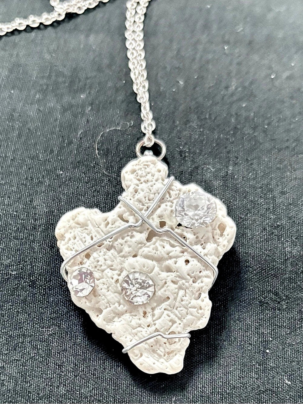 White Stone Pendant Necklace New